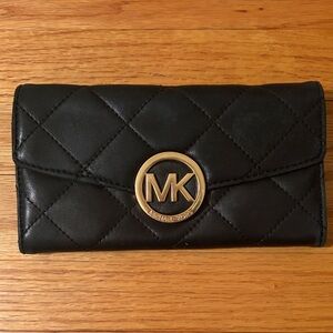 Michael Kors Black Quilted Wallet with Gold Logo